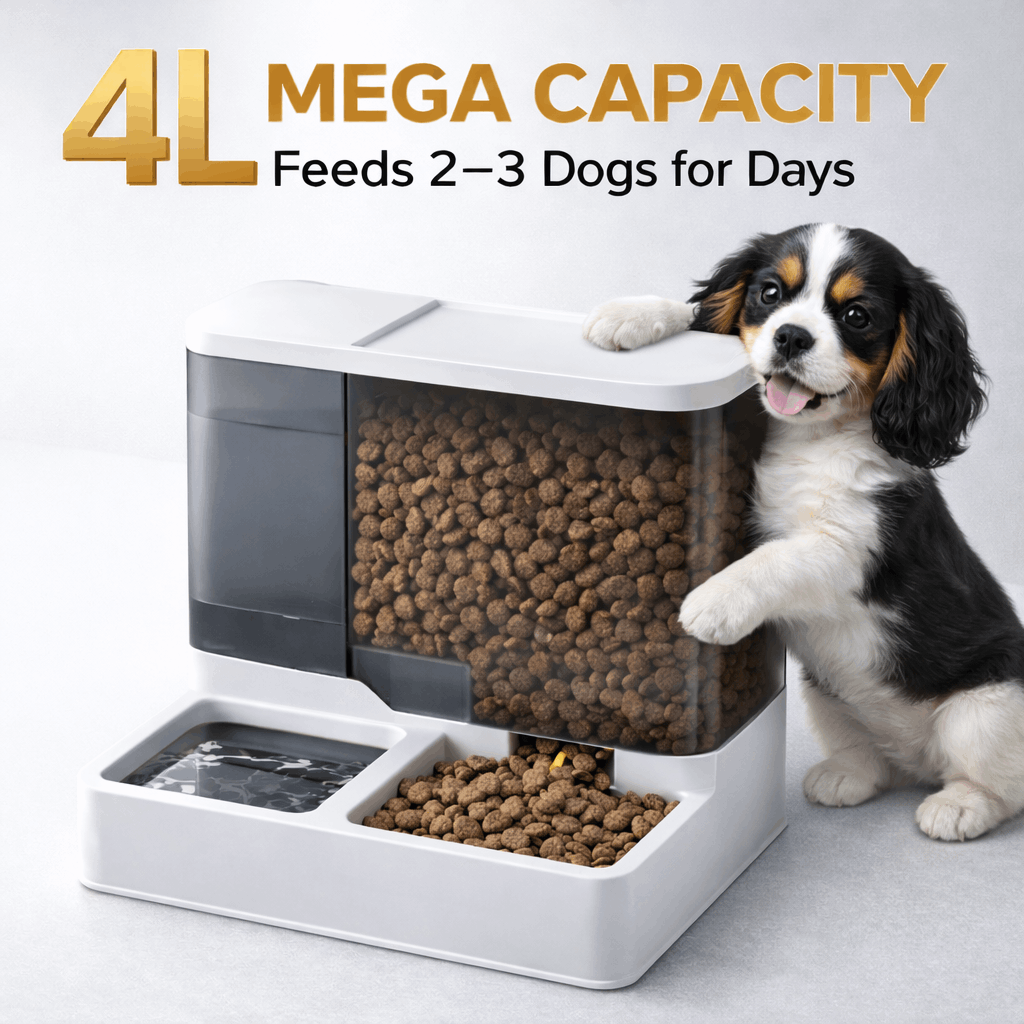 Gravity Dog Feeder & Waterer Set – 2.8L Food Container + 1L Water Tank, Dual Bowl Automatic Feeding Station, No Electricity, Visible Storage for Small & Medium Dogs