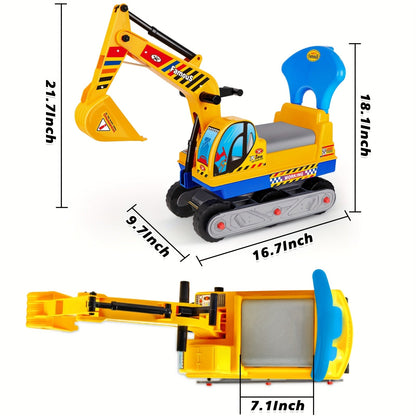 Kids Ride On Excavator Toy Large Beach Sand Digger with Working Scoop Arm – Outdoor Engineering Construction Toy for Toddlers Ages 2-6, Parent Child Interactive Sandbox Play, Birthday Christmas Gift Boys Girls