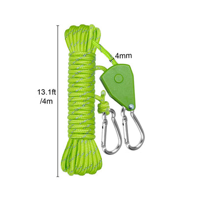 Reflective Camping Rope 4pcs 4M Adjustable Nylon Tent Guy Lines Windproof Ratchet Pulley for Tent Canopy Gazebo Tarp Outdoor