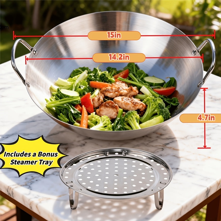 Stainless Steel Wok & Frying Pan – Non-Stick Skillet for Home Kitchen, Restaurant & Camping, Ergonomic Handle, Easy Clean, 30/36/38CM