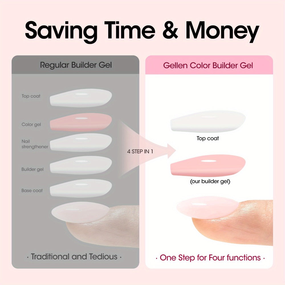 Hard Gel Nail Extension Builder Gel 7-in-1 Self-Leveling – 28+ Day Wear, LED UV Cured, 15ml, Clear Pink Nude Baby Pink Milky White, Acrylic Alternative for DIY Salon Manicure Women Nail Technicians