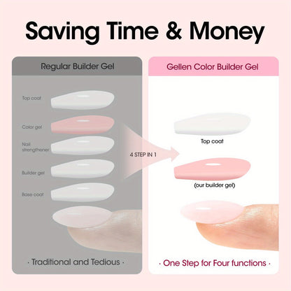 Hard Gel Nail Extension Builder Gel 7-in-1 Self-Leveling – 28+ Day Wear, LED UV Cured, 15ml, Clear Pink Nude Baby Pink Milky White, Acrylic Alternative for DIY Salon Manicure Women Nail Technicians