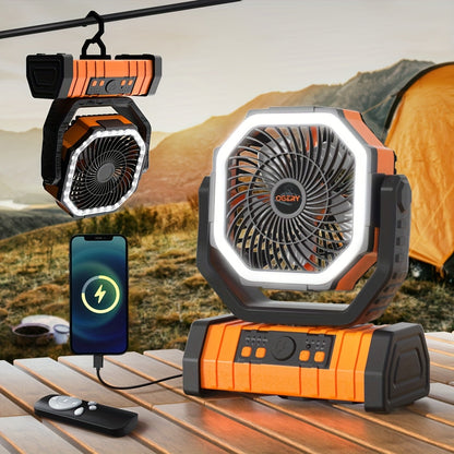 20000mAh Portable Camping Fan with LED Lantern – Rechargeable, 4-Speed, Oscillating, Remote & Timer Control | Tent, Travel, RV, Emergency & Bedroom Use