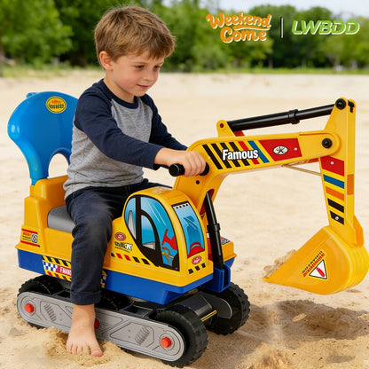 Ride-On Excavator Toy for Kids with Manual Digging Arm – Sit-In Construction Vehicle Scooter for Boys Girls Ages 3+ Outdoor Sandbox Digger Birthday Gift Supports up to 52.7 lbs