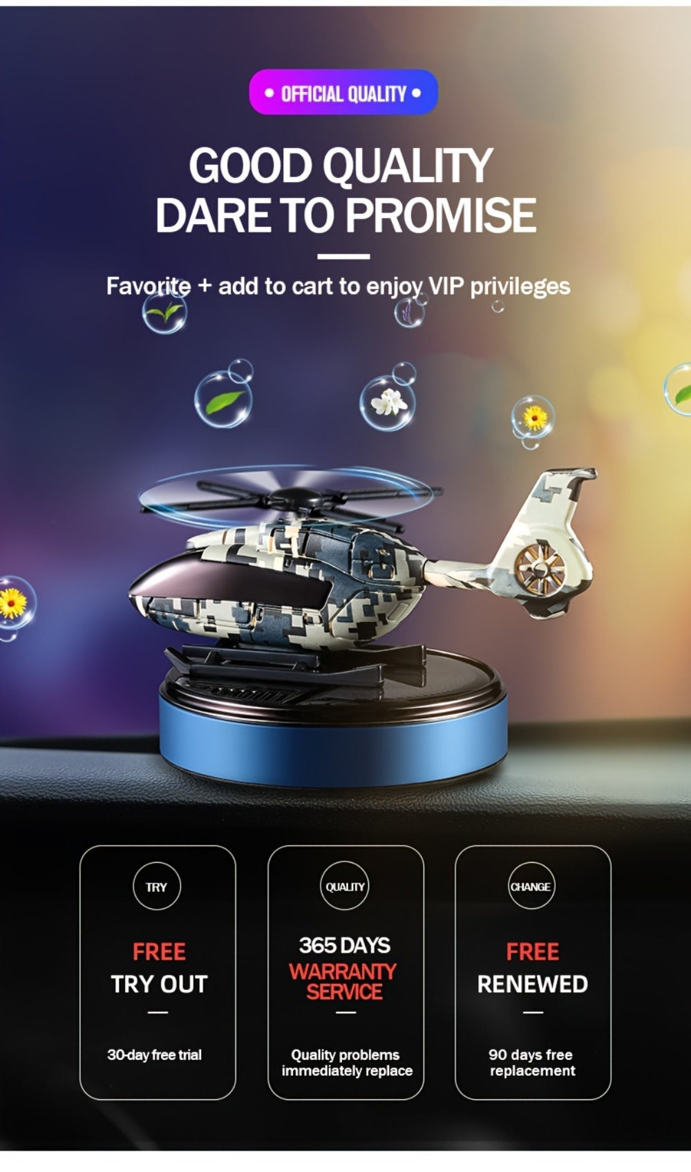 Car Air Freshener Solar Aromatherapy Diffuser Dashboard Helicopter Decoration Perfume Deodorant Auto Interior Accessories Gift for Men Women Alcohol-Free Essential Oil Scent