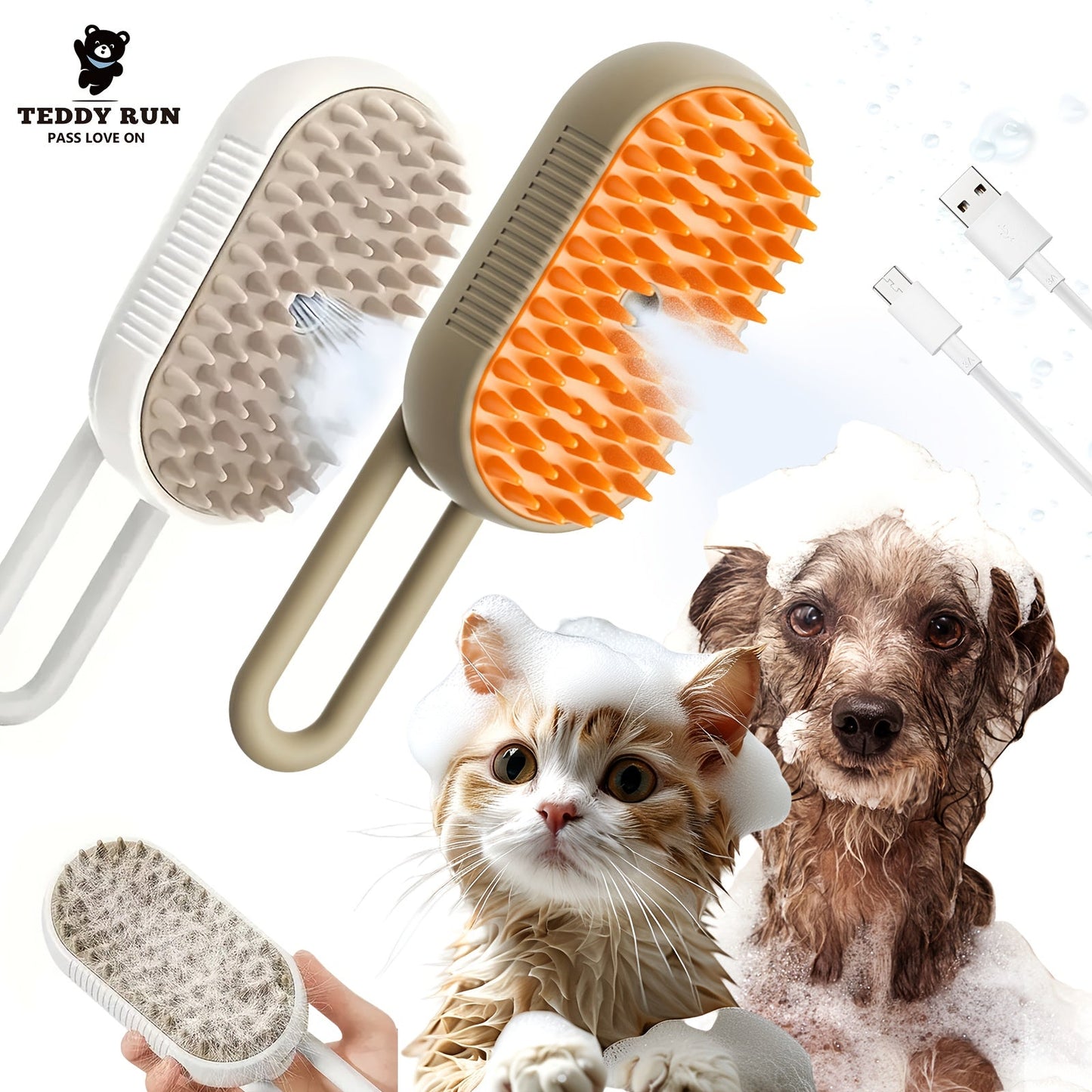 Cat Grooming Steam Brush - Self-Cleaning 4-in-1 Pet Brush with Spray for Cats & Dogs Shedding Grooming Control Deshedding Tool