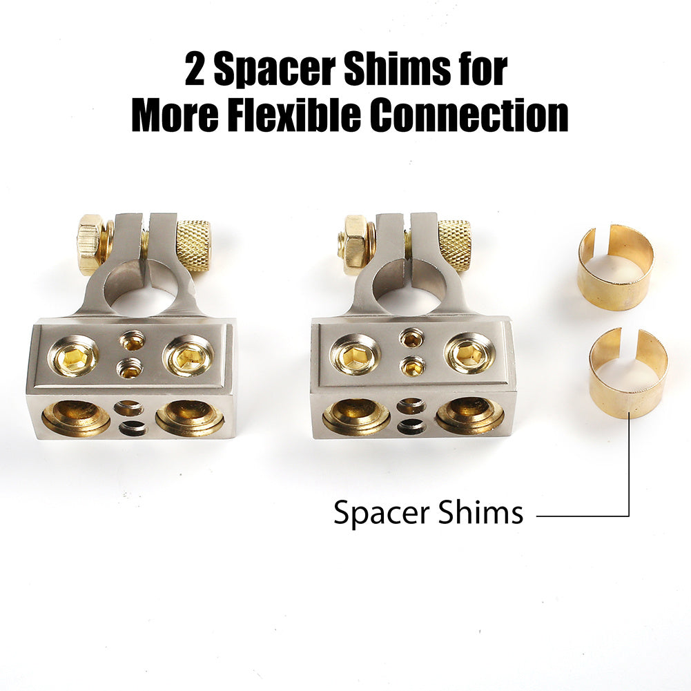 1 Pair Dual 1/0 4 8 10 Gauge Positive & Negative Battery Terminal Connectors with Spacer Shims for Auto Car Marine Boat