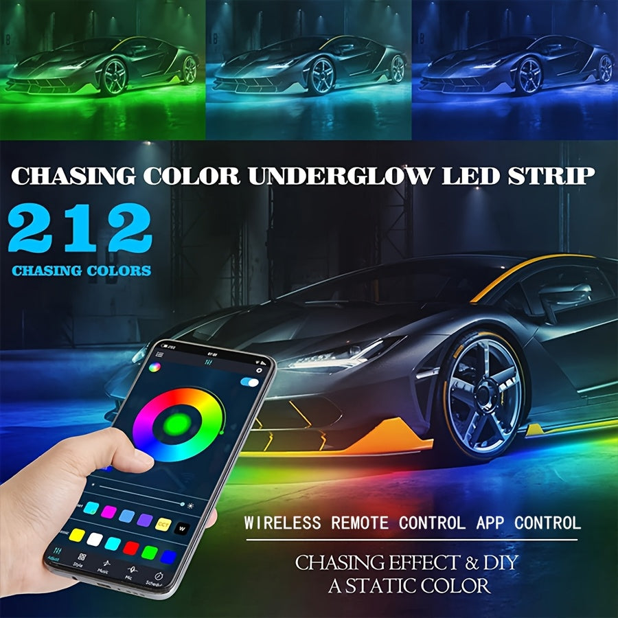 FLYANT Car Neon Accent Strip Lights, RGBIC App-Controlled Underbody Lighting, 16 Million Colors with Wireless Remote, Universal DC 12V for Car Van SUV Truck