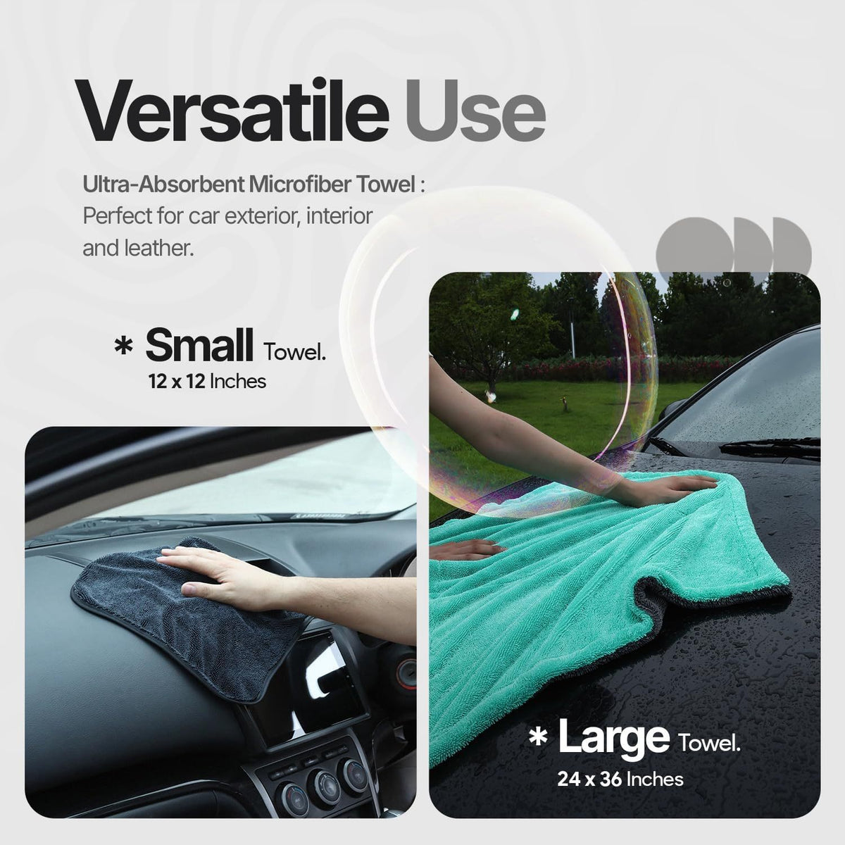 Extra Large Pack of 2 Double Twisted Loop Quick-Drying Towel | 24X36 Inches 1400GSM And 12X12 Inches | High Absorbency | Leaving No Streaks | Designed for Car Detailing
