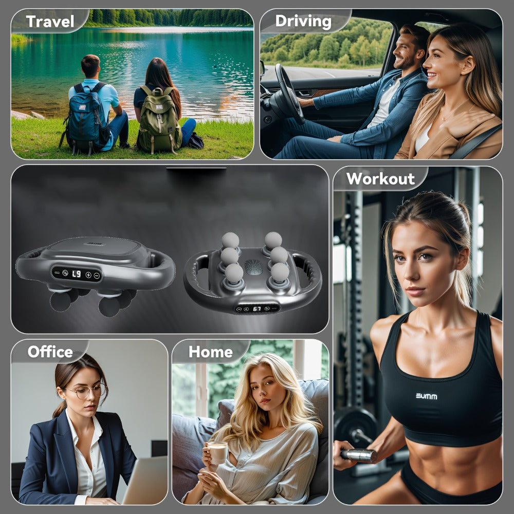 Tapping Massage Gun with 6 Interchangeable Heads – USB Rechargeable Handheld Deep Tissue Vibration Massager for Back, Neck, Shoulders, Legs & Full Body Muscle Relaxation, Professional Home Massager