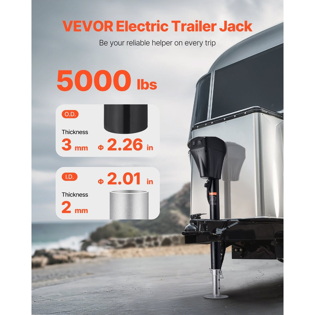 VEVOR Electric Trailer Jack 5000 lbs Power Tongue Jack for RV Trailer & Camper Black With a 7-pin Trailer Connector