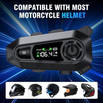Motorcycle Helmet Bluetooth Intercom Headset 500M Range Bluetooth 5.3 LED Display Noise Cancelling Voice Control FM Radio Music Sharing for Off-Road Riding