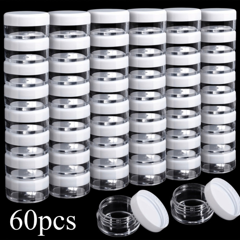 Mini Cosmetic Containers with Lids 60 Pack – 5g Small Round Plastic Sample Jars for Travel, Lip Balm, Lotion, Cream & DIY Beauty – Bulk Refillable Empty Pots for Skincare Packaging & Gifting