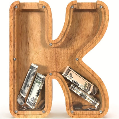 Wooden Letter Penny Bank – Alphabet Coin Bank Savings Box for Kids & Adults, Personalized Money Bank Birthday Gift, A to Z Initial Letter Bank
