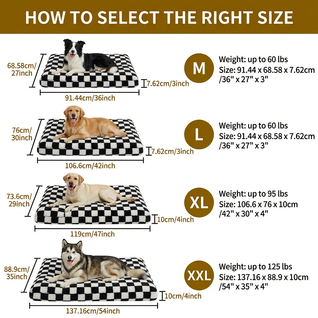 Orthopedic Dog Bed with Removable Washable Cover – Non-Slip Bottom, Black & White Plaid, Soft Memory Foam Dog Sofa Bed for Small Medium Large Dogs, S M L XL XXL Sizes