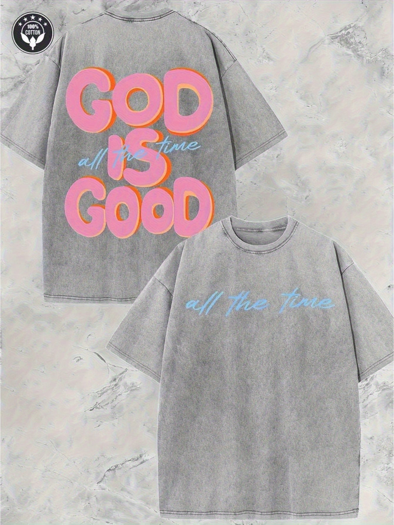Unisex God Is Good Graphic T-Shirt - 250G Washed Double-Sided Print