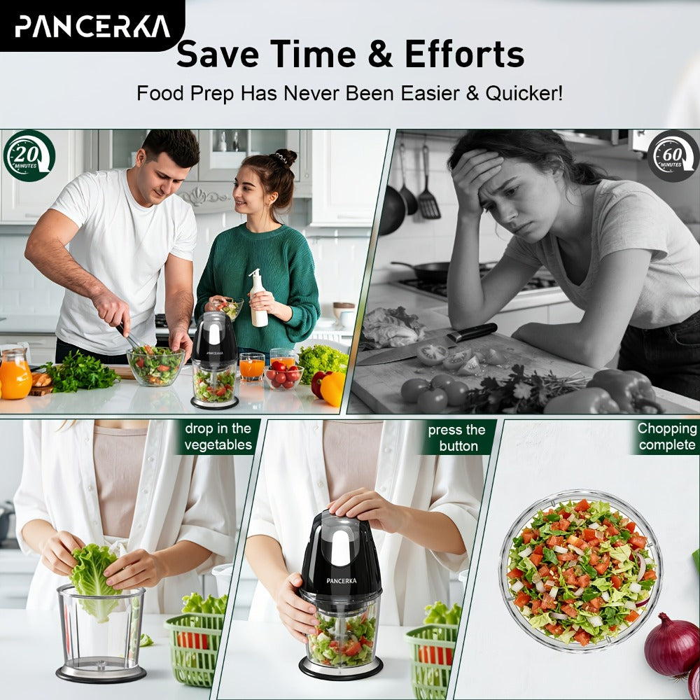 Electric Food Chopper Mini Food Processor – One-Touch 600ml Vegetable Chopper with 4 Stainless Steel Blades, Meat Grinder Blender for Garlic, Fruits, Smoothie, Puree, Black