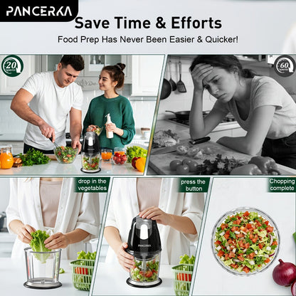Electric Food Chopper Mini Food Processor – One-Touch 600ml Vegetable Chopper with 4 Stainless Steel Blades, Meat Grinder Blender for Garlic, Fruits, Smoothie, Puree, Black