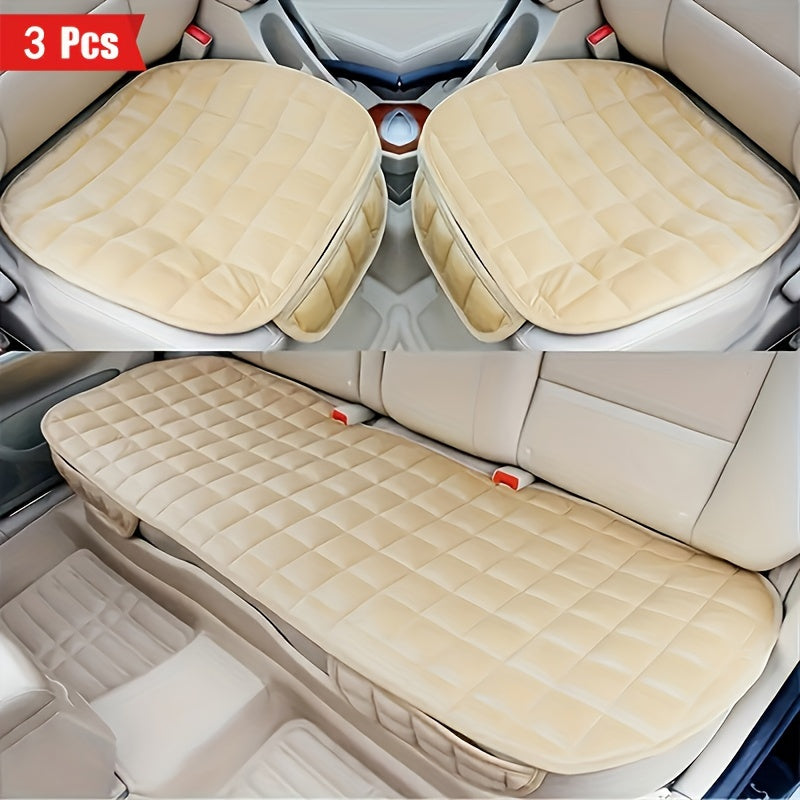 3pcs/Set Luxurious Plush Plaid Car Seat Cushions - Insulated, Thickened for Cold-Resistant Comfort - Universal Fit for Cars, Suvs, Trucks - Premium Car Additions Bundle