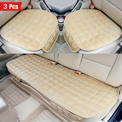 3pcs/Set Luxurious Plush Plaid Car Seat Cushions - Insulated, Thickened for Cold-Resistant Comfort - Universal Fit for Cars, Suvs, Trucks - Premium Car Additions Bundle