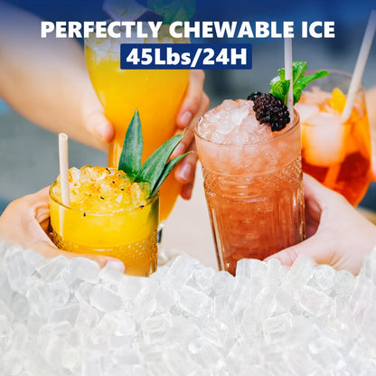 Portable Ice Maker Countertop – Bullet Ice Machine 26-29 Lbs Daily, 9 Ice Cubes in 6 Mins, Self-Cleaning, Quiet Under 45dB, with Handle, Basket & Scoop, for Home, Kitchen, Camping & RV