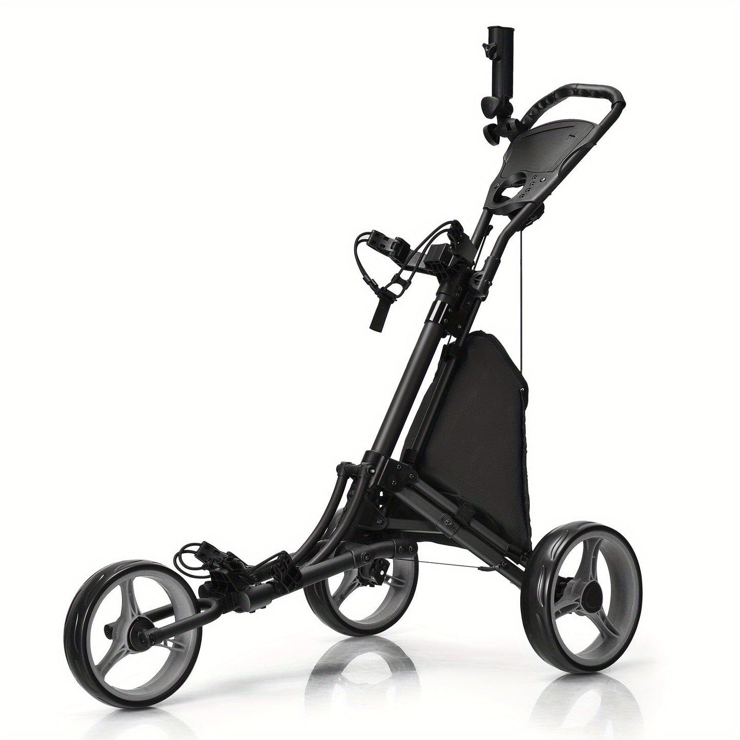3-Wheel Folding Golf Push Cart Lightweight Aluminum Golf Trolley with Cup Holder Umbrella Holder Scoreboard Storage Bag Foot Brake Adjustable Handle for Golf Clubs