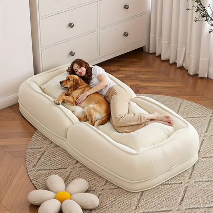 Human Dog Bed for Adults & Pets – Foldable Lazy Sofa Bed with 5 Adjustable Positions, High-Resilience Sponge, Breathable Corduroy, 2 Soft Pillows, Bedroom Living Room Reading Corner