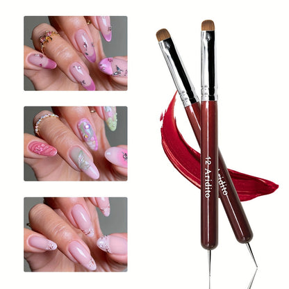 Acrylic Nail Art Brushes Set 4pcs with Dotting Pens - Red Wood Handle Precision Tips #10 #12 #14 #16 for French Manicure Nail Sculpting Cuticle Care Home Salon Women