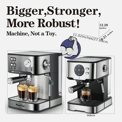 Espresso Machine Stainless Steel – Dual-Brew Coffee Maker with 54.1oz Water Tank, High-Pressure Steam Wand, ESE Pod & Ground Coffee Compatible, 1 & 2 Cup Brewing, Overpressure Protection for Home Barista