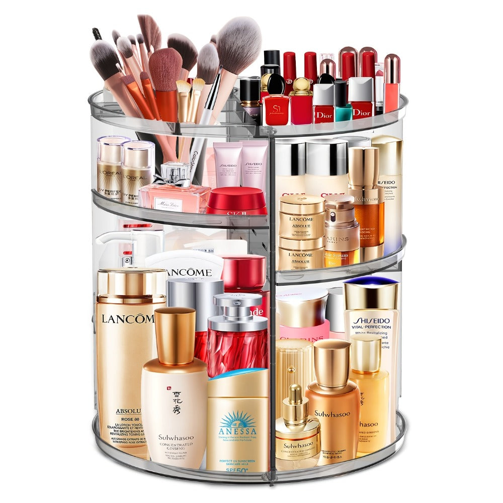 Rotating 360 Makeup Organizer Spinning Cosmetic Storage Display Rack 7 Adjustable Layers Large Capacity Skincare Holder for Vanity Countertop Bathroom Dresser White Blue Gray