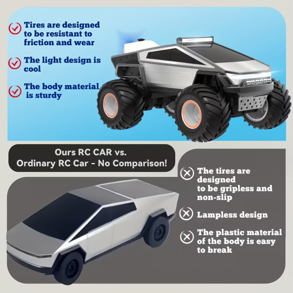 1:12 Scale RC Monster Truck 4WD All-Terrain – Remote Control Cybertruck & Pickup Truck with LED Lights & Sound Effects, 2.4GHz Rechargeable RC Car Gift for Boys Ages 6 7 8 9 10 Birthday Christmas