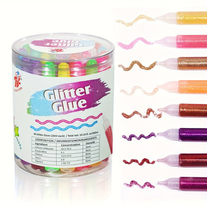 Glitter Glue Pens 30 Count Washable Sparkle Set for Kids – 15 Colors Extra Fine Non-Toxic Gel Glue for Arts Crafts Scrapbooking Slime School Projects, ASTM Certified Birthday Christmas Gift