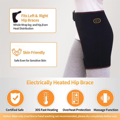 Heated Hip Brace Massager USB Electric for Men & Women - 3 Vibration & 3 Heat Settings Hip Thigh Support Wrap with Heating Pad, Hamstring Pain Relief Brace, USB Rechargeable, Black