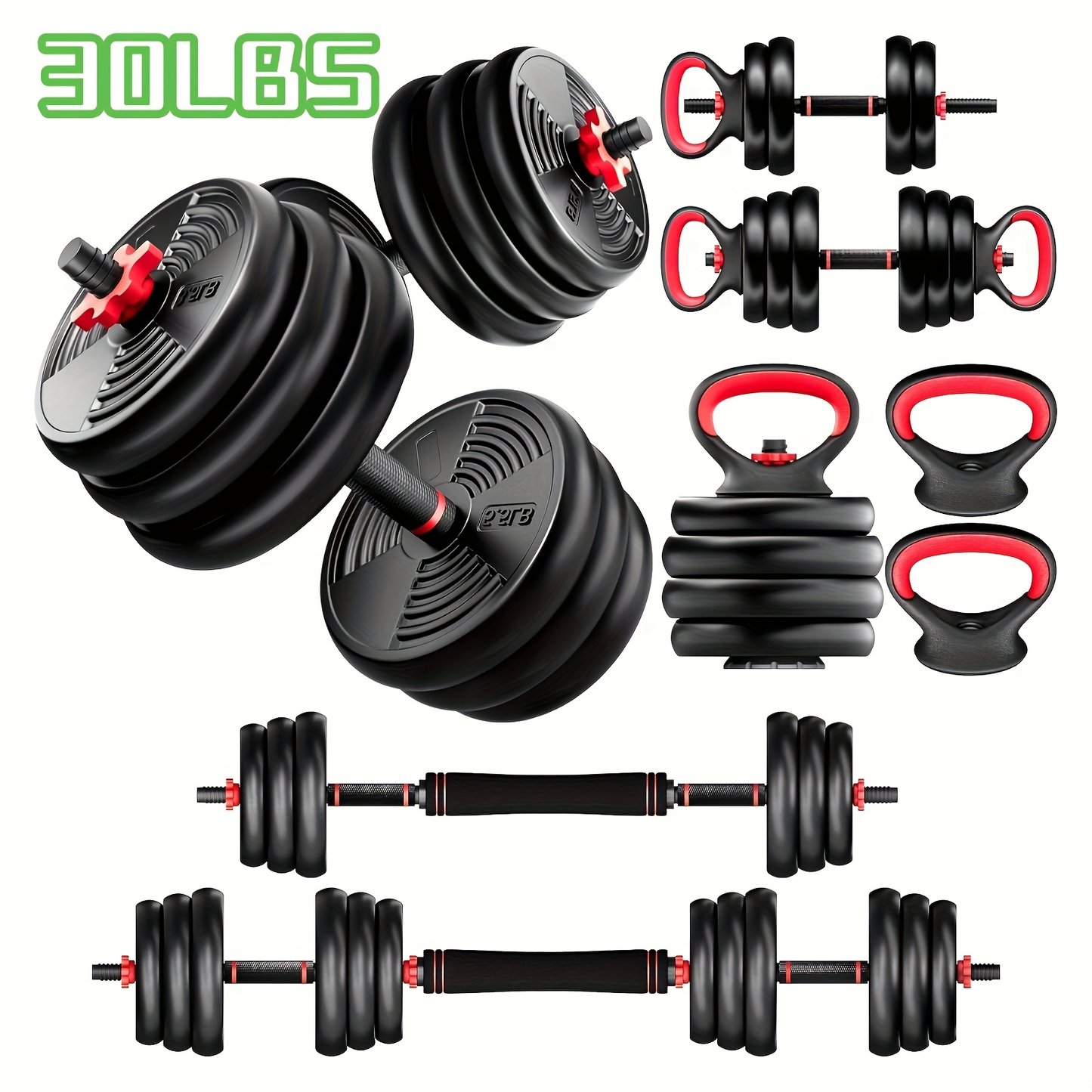 Free Weight Set 4-in-1 Adjustable Dumbbells 20–90LBS – Converts to Kettlebell, Barbell & Push-Up Stand, Double Nuts Non-Slip Bar for Home Gym Men Women