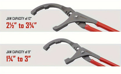 Oil Filter Removal Tool Kit 7-Piece Adjustable 3-Jaw Wrench 9" 12" Oil Filter Pliers Anti-Slip PVC Handle Fits 2-3/4" to 5-1/4" Filters with Funnel
