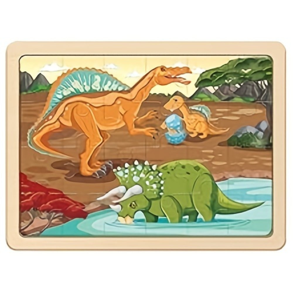 Dinosaur Puzzle Set for Kids Ages 3-8 Wooden 4-in-1 Jigsaw with 24 Pieces Each – Colorful Preschool Educational Toy for Boys & Girls, Fun Birthday Christmas Easter Gift for Toddlers & Children