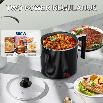 Electric Hot Pot 1.5L Non-Stick Saucepan – Portable Mini Electric Cooker for Noodles, Pasta, Eggs, Steak & Ramen | Fast Heating, Dorm & Travel Friendly