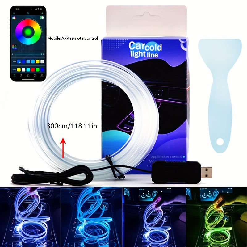 118-Inch Car Interior Neon Lights (Center Console And Dashboard) with Armrest Storage Box, APP Application Control RGB LED Light Strip Suitable for Car Decorative Lighting Additions, Without Battery