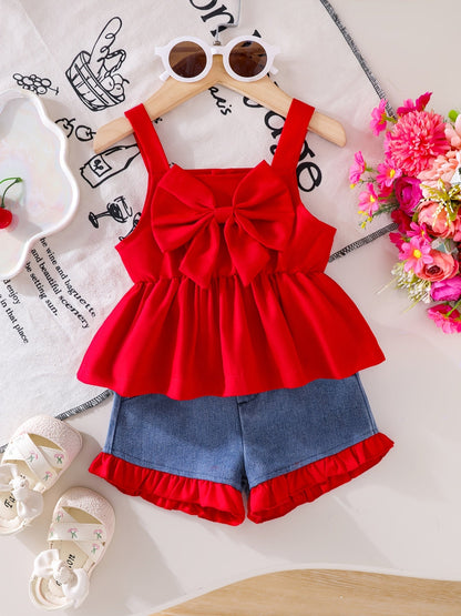 Baby Girl Denim Outfit Set - Sleeveless Summer