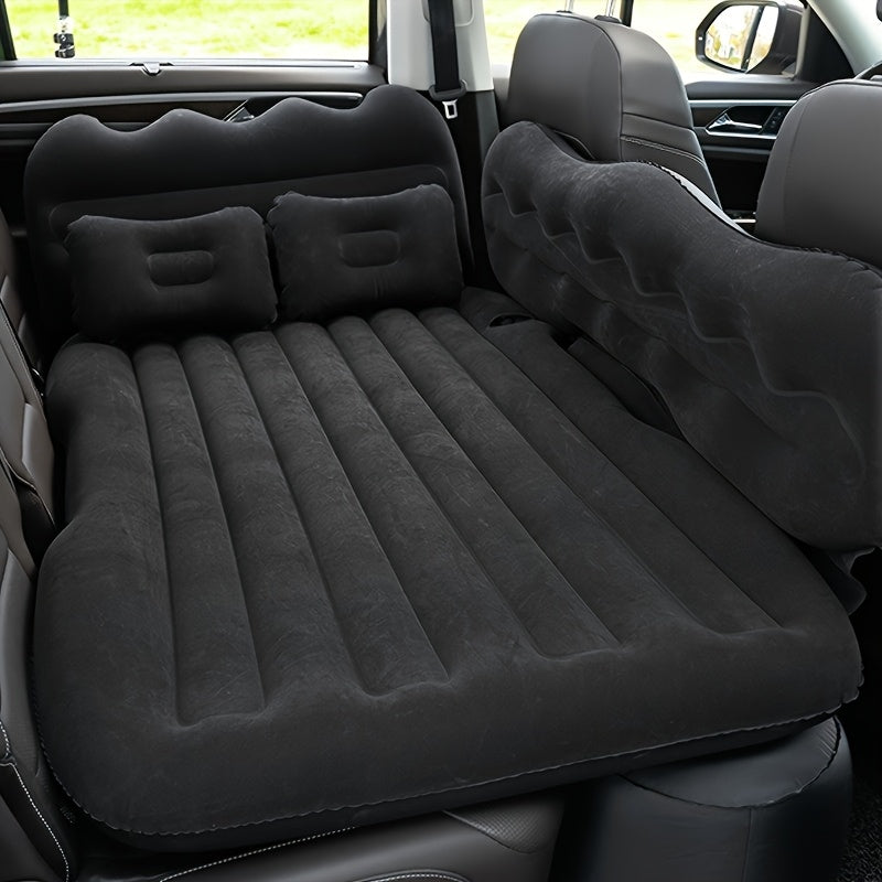Universal Car Inflatable Bed, Soft Flocked Rear Seat Sleeping Mat, Foldable Portable Travel Bed, Air Mattress for Outdoor Camping, Picnics, Pool Parties. Suitable for SUVs, Sedans, Multi-Purpose Vehicles, Etc. Includes Air Pump, Storage Bag