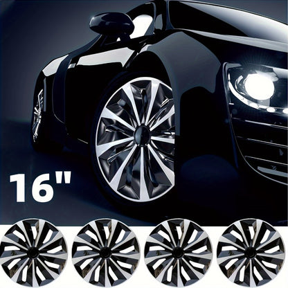 Hubcaps 4pcs Set – 15 Inch & 16 Inch Full Cover Wheel Hub Covers, Snap-On Easy Install, Universal Fit Steel Wheels for Sedan, SUV, Truck & Coupe, Silver Plastic Wheel Covers