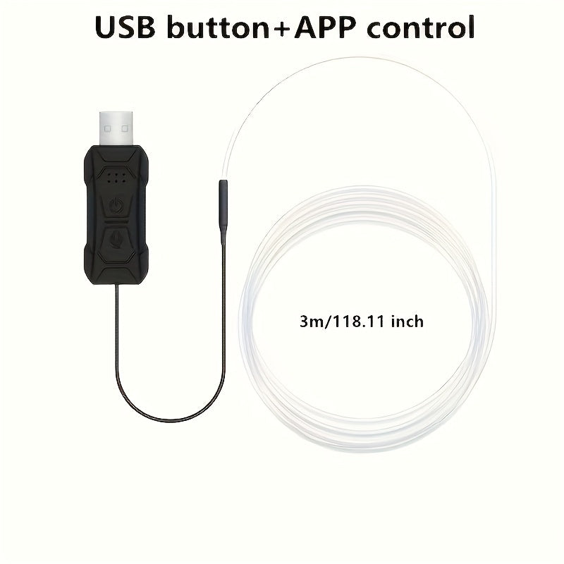 118" RGB LED Car Interior Lighting Kit - USB Powered, App-Controlled with Music Sync & Fiber Optics for Dashboard And Doors, Without Battery
