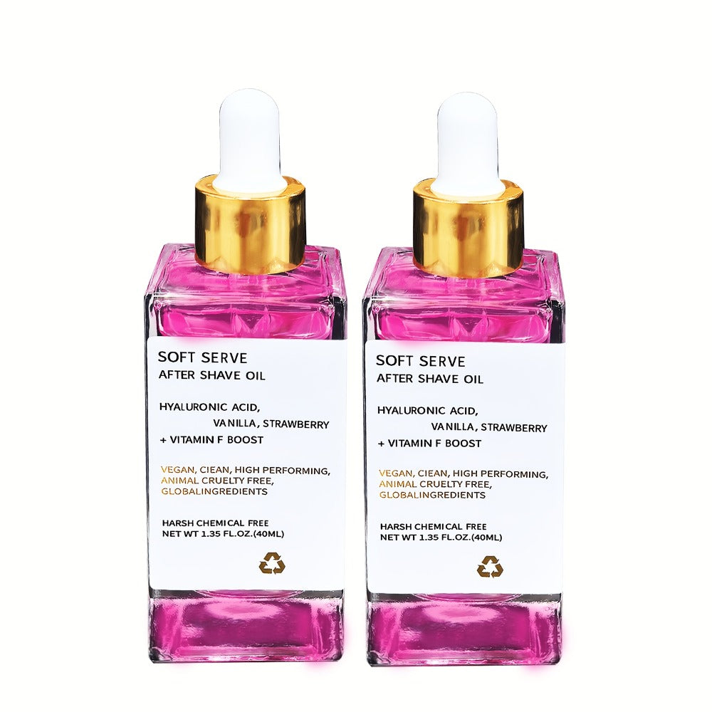 After Shave Beard Oil 2pcs 1.35oz - Strawberry Vanilla Scented Glycerin Moisturizing Oil for Beard, Mustache & Face, Hypoallergenic Soothing Skin Care for All Skin Types, Unisex