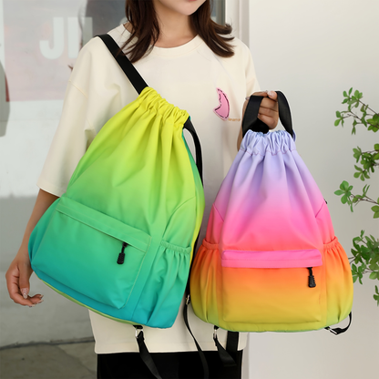 Drawstring Backpack Gym Bag – Large Capacity Nylon Cinch Sack with Strap Pocket, Lightweight Training & Outdoor Travel Bag for Men Women | 4 Gradient Colors