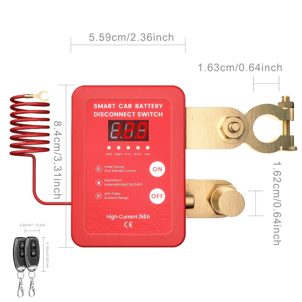 Wireless Battery Kill Switch – 12V/24V 240A Remote Control Cutoff with LED Voltage Indicator, Auto Shutdown, Emergency Stop for Car Truck Boat RV ATV Motorcycle