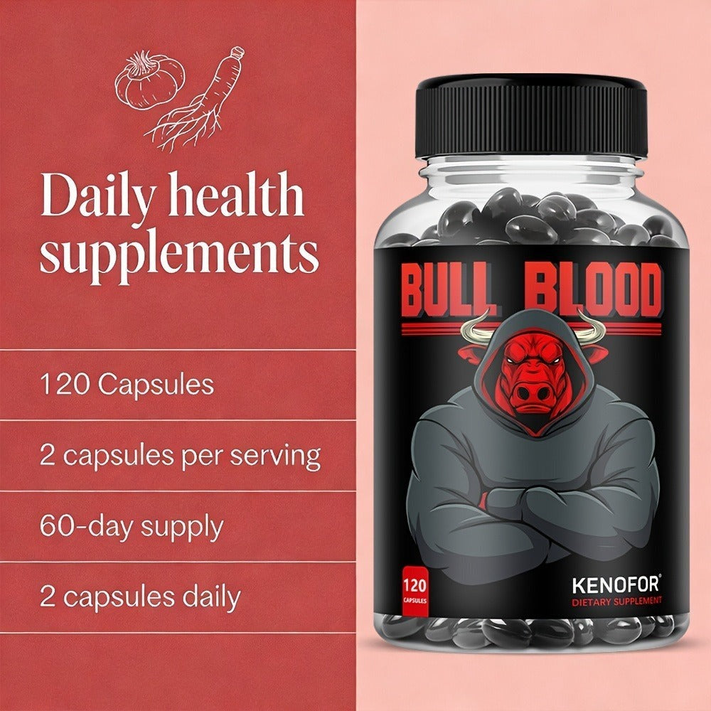Bovine Blood Capsules 120 Count – Premium Dietary Supplement with Maca Root, Saw Palmetto & Herbal Blend for Daily Vitality, Energy & Overall Wellness Support for Women and Men
