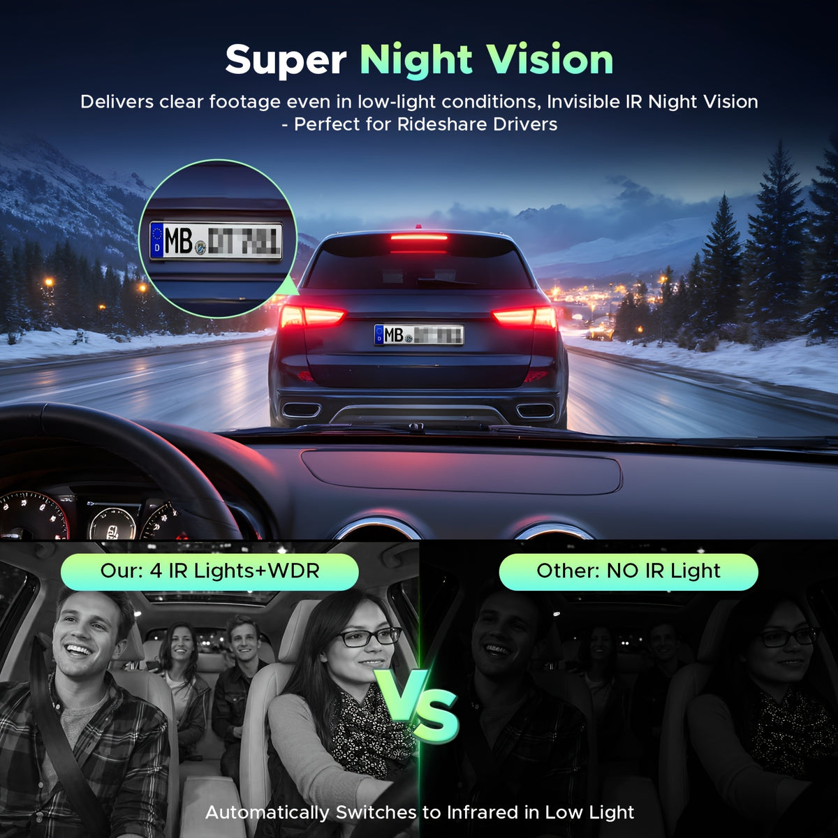Lamtto 4 Channel Dashcam 360° View Dash Cam Front and Rear Inside 2K+1080P+1080P,+1080P, Dash Camera for Cars, 8 IR Lamps Night Vision, 5G WiFi & APP Control, G-Sensor, Parking Mode, with a Hardwire Kit