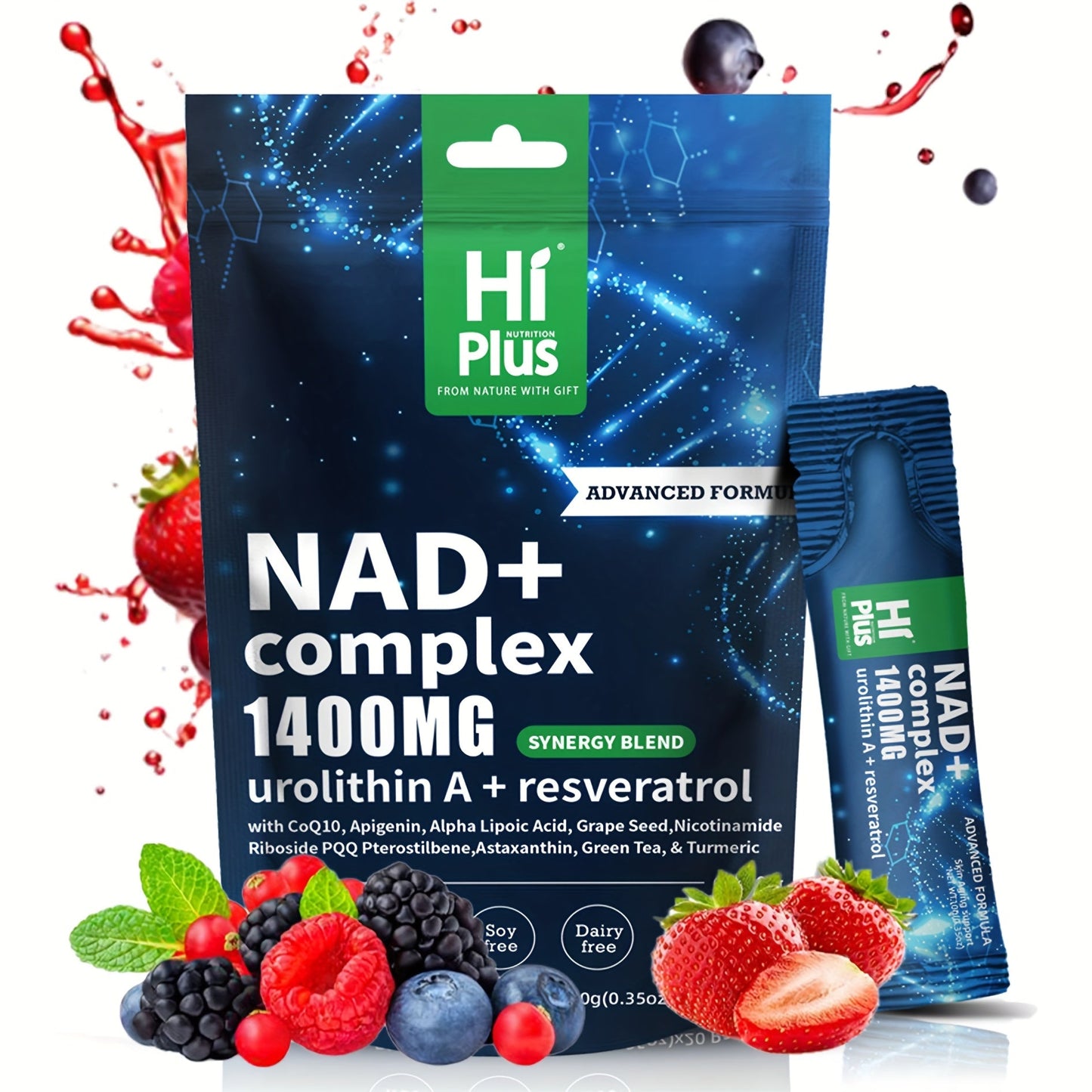 NAD+ 1400mg Liposomal Energy Bar with Niacinamide Ribofuronate & Resveratrol - Cellular Energy Focus & Anti-Aging Supplement - Sweet Berry Flavor 20 Individually Portable Packs