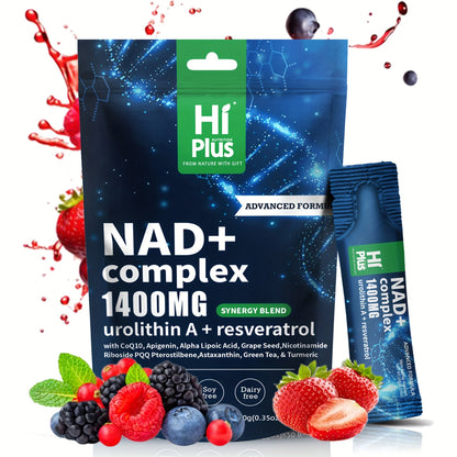 NAD+ 1400mg Liposomal Energy Bar with Niacinamide Ribofuronate & Resveratrol - Cellular Energy Focus & Anti-Aging Supplement - Sweet Berry Flavor 20 Individually Portable Packs