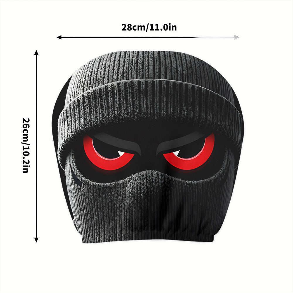 2pcs Red-Eyed Bandit Mask Car Headrest Covers, Knit, Unisex, No Stuffing, Easy to Install and Wash, Trendy Car Interior Decor for Friends Gathering and Road Trips, Unique and Fun Car Accessories